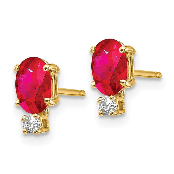 14K Gold 6x4mm Oval Ruby AA Diamond Earrings
