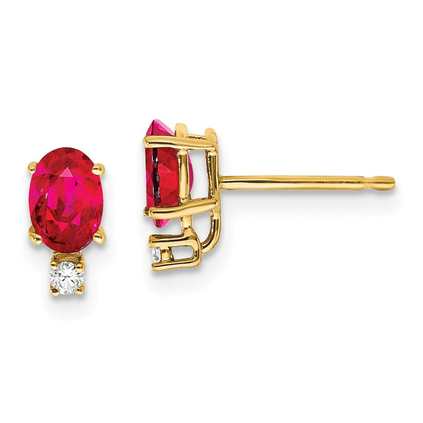14K Gold 6x4mm Oval Ruby AA Diamond Earrings