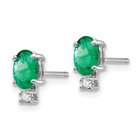 High-Quality 14K White Gold Emerald & Diamond Stud Earrings - Luxury Value!