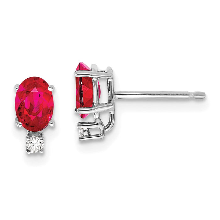Buy Designer 14K White Gold Oval Ruby & Diamond Earrings - 6x4mm Luxury-1