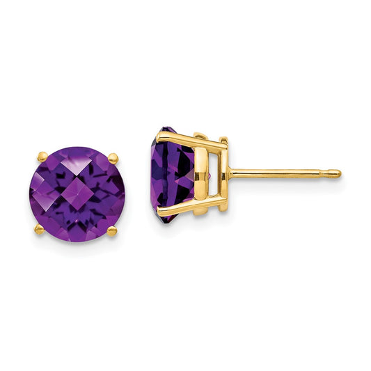 Shop Stylish 14K Gold 8mm Amethyst Checkerboard Earrings - Luxury Value!