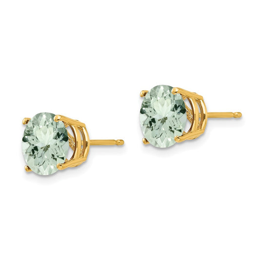 Buy Stylish 14K Gold 8mm Round Green Quartz Stud Earrings - Luxury Value!