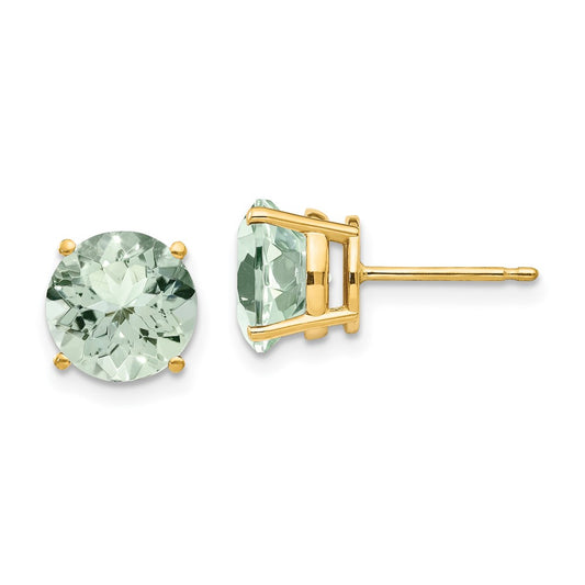 Buy Stylish 14K Gold 8mm Round Green Quartz Stud Earrings - Luxury Value!
