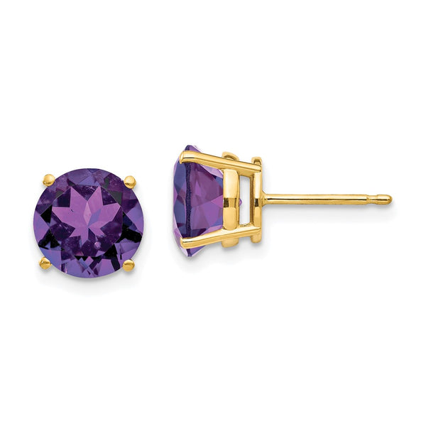 14K Gold 8mm Amethyst Stud Earrings