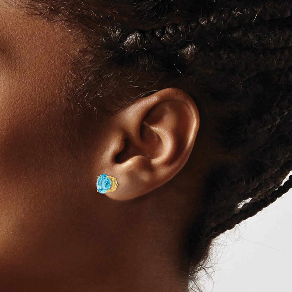 High-Quality 14K Gold 8mm Blue Topaz Stud Earrings - Stylish & Affordable Deals