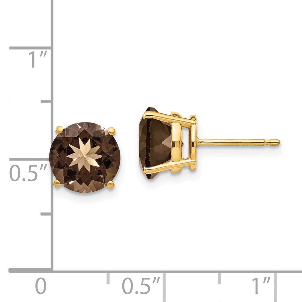 Shop Stylish 14K Gold 8mm Round Smoky Quartz Stud Earrings - Luxury Value!