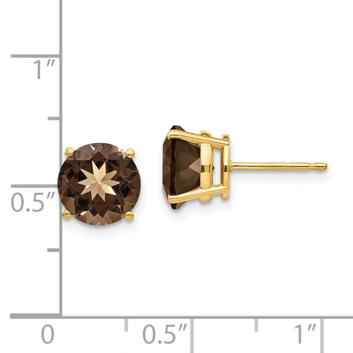 Shop Stylish 14K Gold 8mm Round Smoky Quartz Stud Earrings - Luxury Value!-4