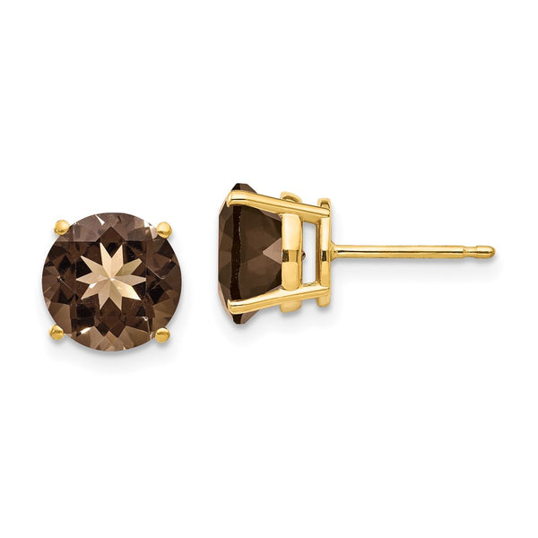 14K Gold 8mm Round Smoky Quartz Stud Earrings - Style GR1-1014464