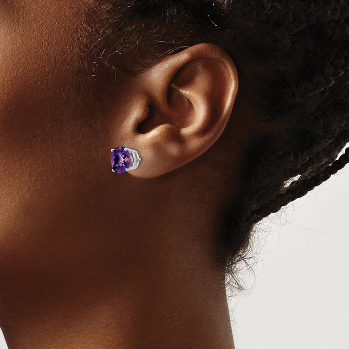 High-Quality 14K White Gold 8mm Amethyst Checkerboard Earrings - Stylish Value!-3