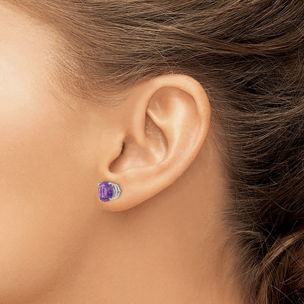 Buy Stylish 14K White Gold 8mm Amethyst Stud Earrings - Luxury Value