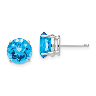 Shop Exclusive 14K White Gold 8mm Blue Topaz Checkerboard Earrings - Stylish Value