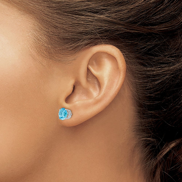 Buy Stylish 14K White Gold 8mm Blue Topaz Stud Earrings - Luxury Value Deal!-3