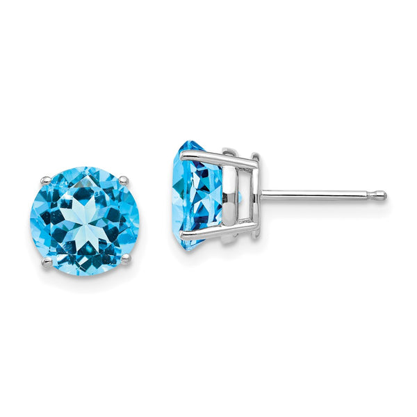 14K White Gold 8mm Blue Topaz Stud Earrings