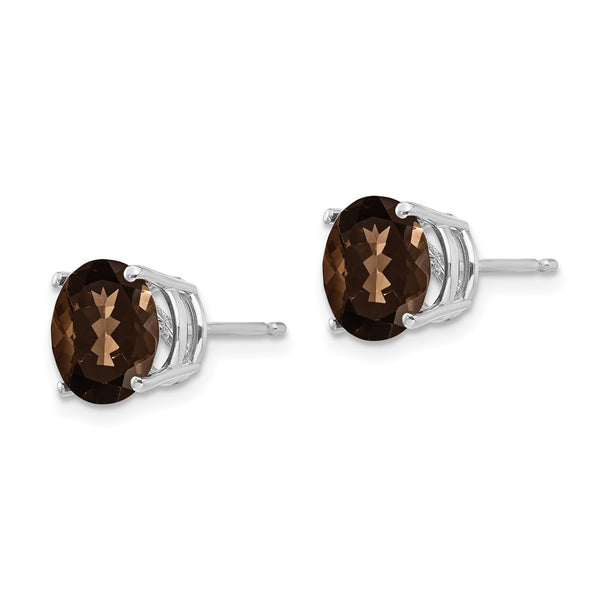 14K Gold 8mm Round Checker-Cut Smoky Quartz Earrings