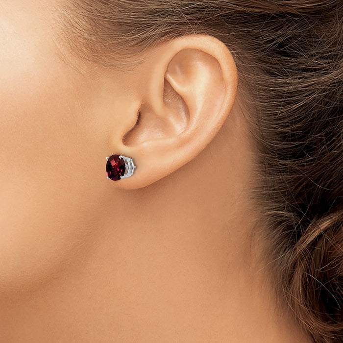High-Quality 14K White Gold 8mm Garnet Checkerboard Earrings - Stylish Value!-3