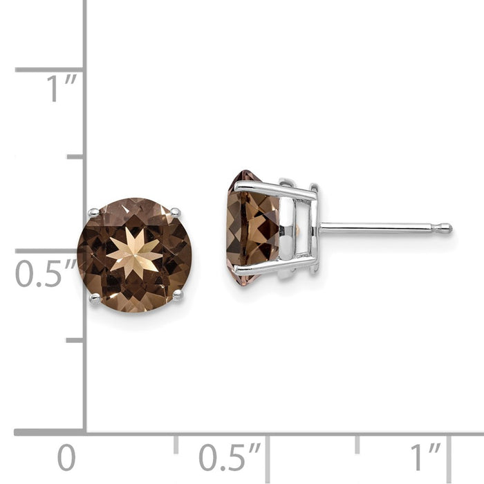 High-Quality 14K Gold 8mm Round Smoky Quartz Stud Earrings - Stylish Value!-4