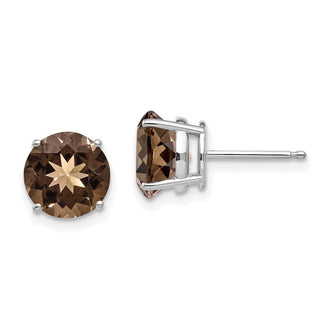 High-Quality 14K Gold 8mm Round Smoky Quartz Stud Earrings - Stylish Value!