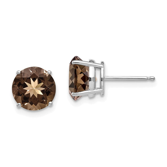High-Quality 14K Gold 8mm Round Smoky Quartz Stud Earrings - Stylish Value!-1