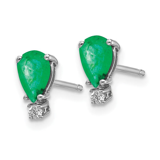 Exclusive 14K White Gold Emerald & Diamond Stud Earrings - Stylish Luxury