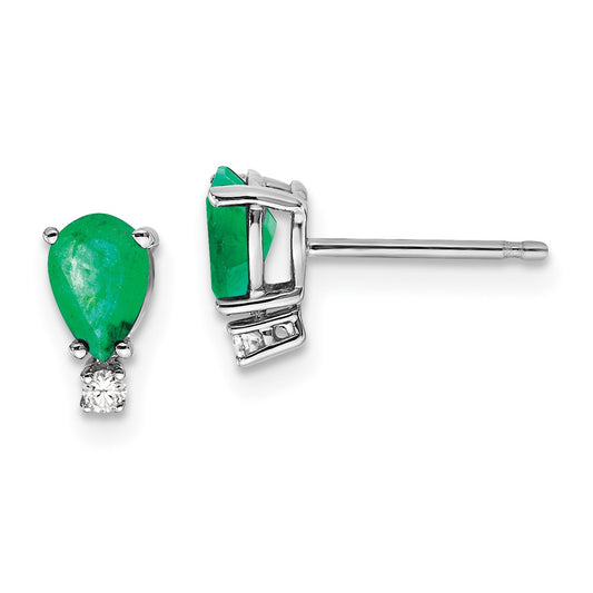 Exclusive 14K White Gold Emerald & Diamond Stud Earrings - Stylish Luxury