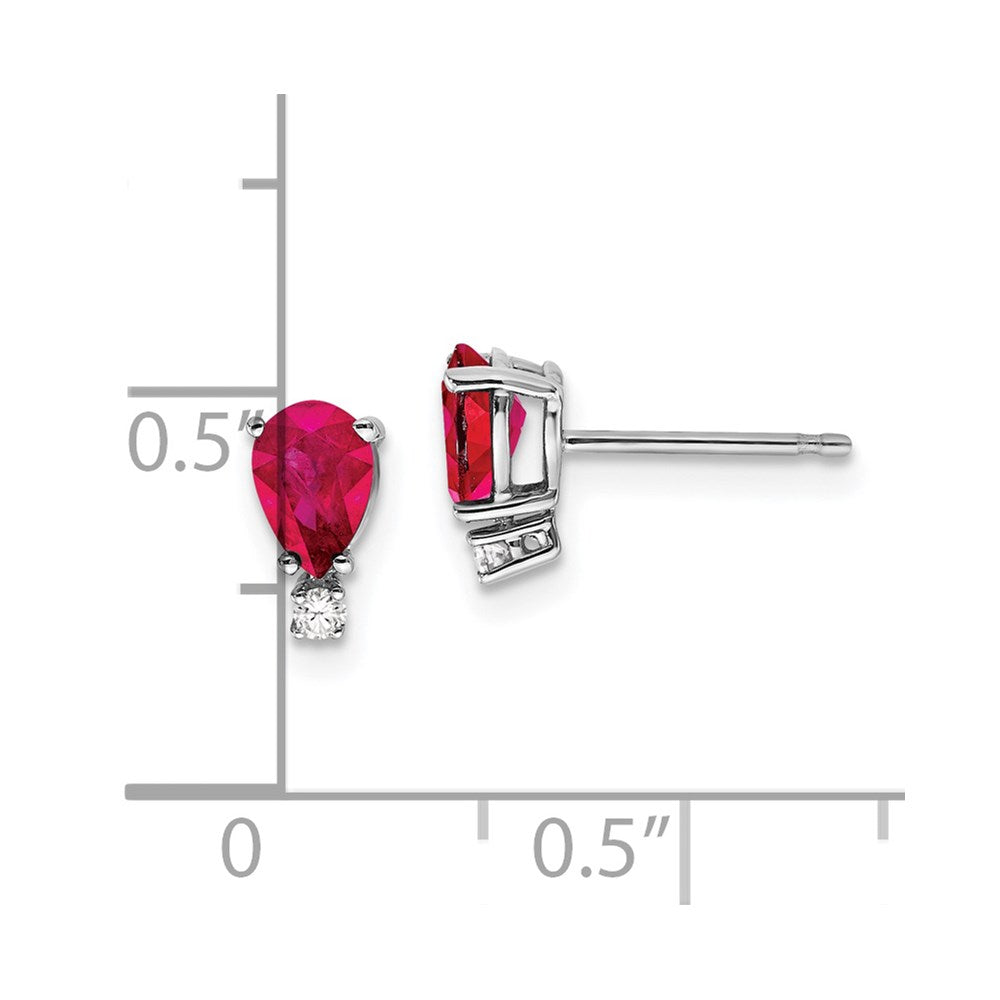 Affordable Designer 14K White Gold Pear-Shaped Ruby & Diamond Earrings 6x4mm