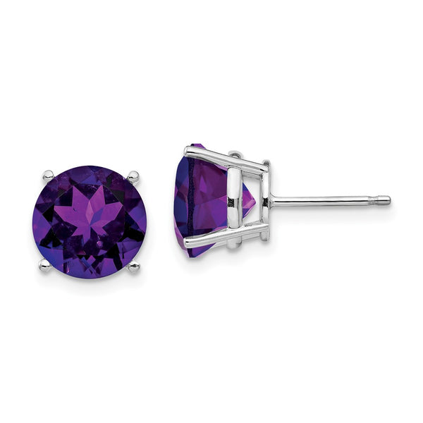 14K White Gold 9mm Amethyst Stud Earrings