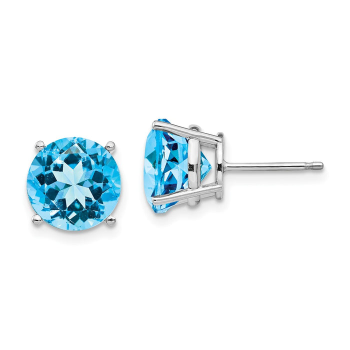 Designer 14K White Gold 9mm Blue Topaz Stud Earrings - Affordable Luxury Jewelry-1
