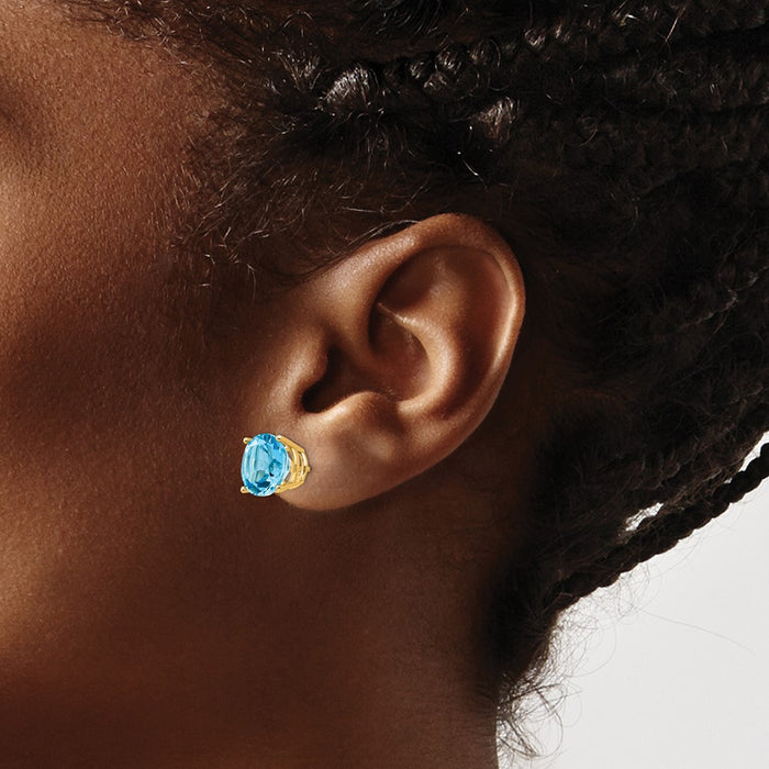 Shop Exclusive 14K Gold 10mm Blue Topaz Stud Earrings | Stylish Luxury Value-3