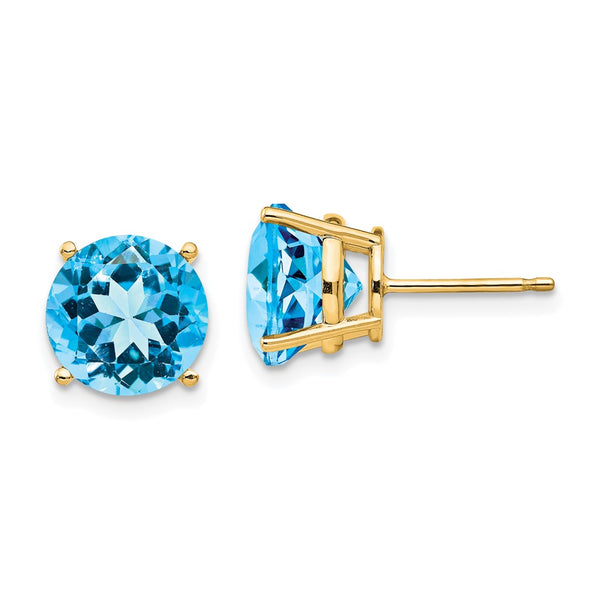 14K Gold 10mm Blue Topaz Stud Earrings