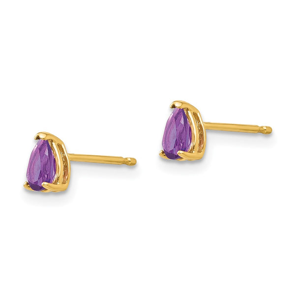 14K Gold Amethyst Earrings - 5x3mm Pear-Shaped