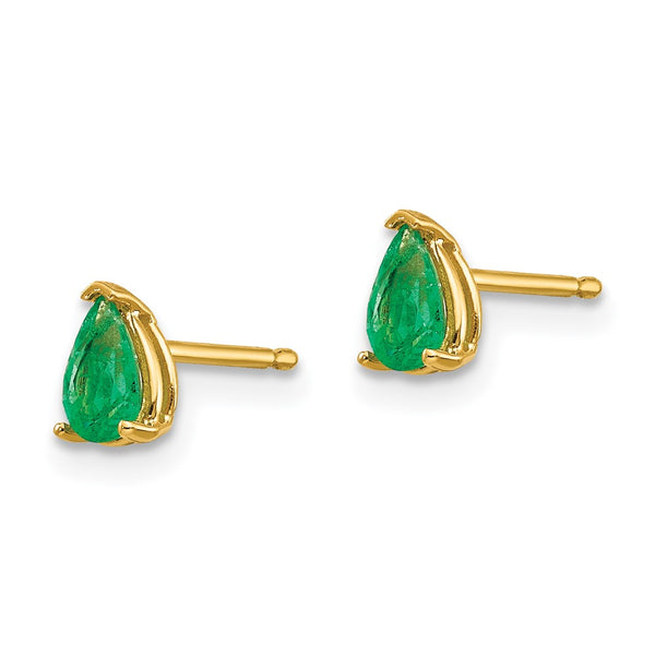 14K Gold Emerald Stud Earrings - Style GR1-1020519