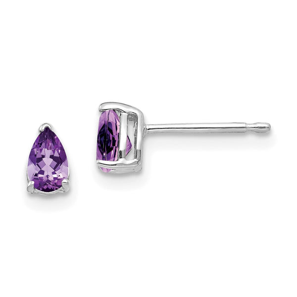 14K White Gold Pear-Shaped Amethyst Earrings - 5x3mm