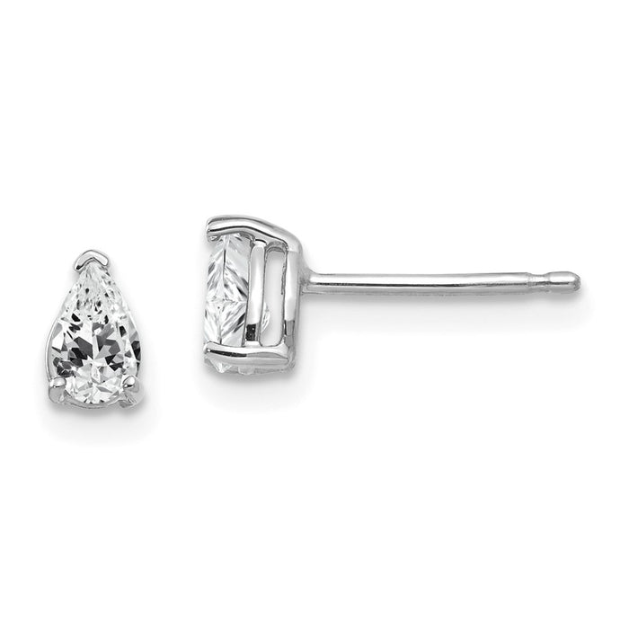 Exclusive 14K White Gold Pear-Shaped CZ Stud Earrings - Stylish Value Buy!-1