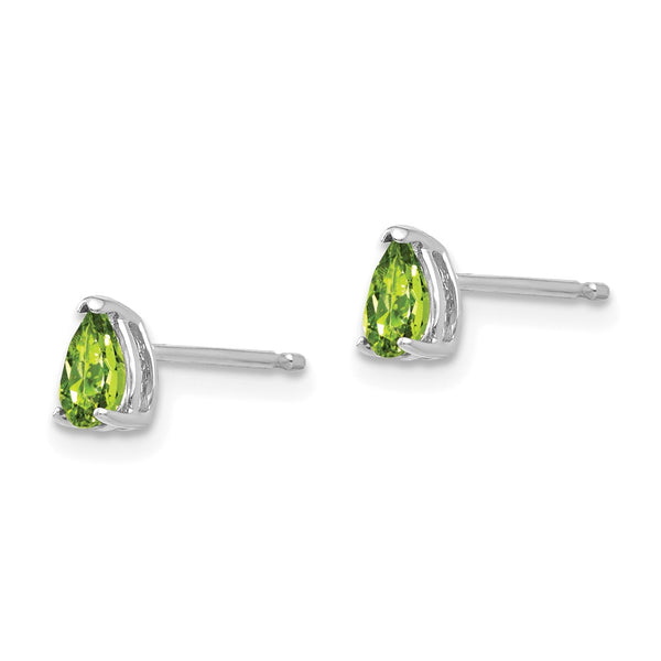 14K White Gold Pear-Shaped Peridot Earrings - 5x3mm