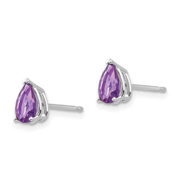 14K White Gold Amethyst Earrings - 6x4mm Pear Shape