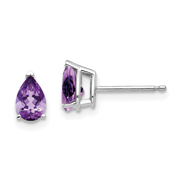14K White Gold Amethyst Earrings - 6x4mm Pear Shape