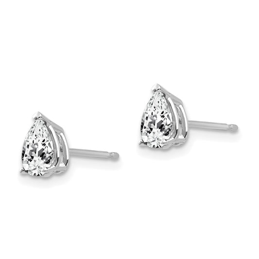 High-Quality 14K White Gold Pear-Shaped Stud Earrings with 6x4mm Cubic Zirconia - Stylish Value