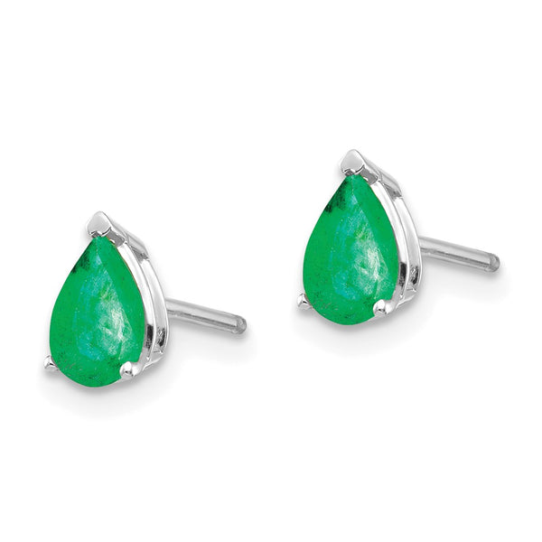 14K White Gold Emerald Stud Earrings, 0.85mm