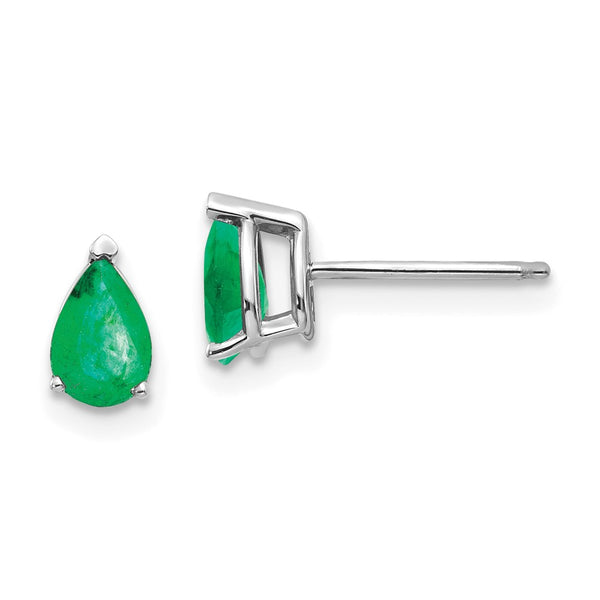 14K White Gold Emerald Stud Earrings, 0.85mm