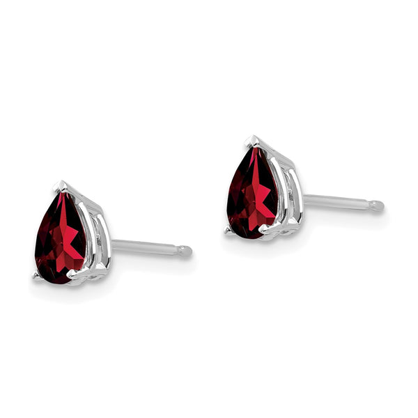 14K White Gold Pear-Shaped Garnet Earrings - 6x4mm