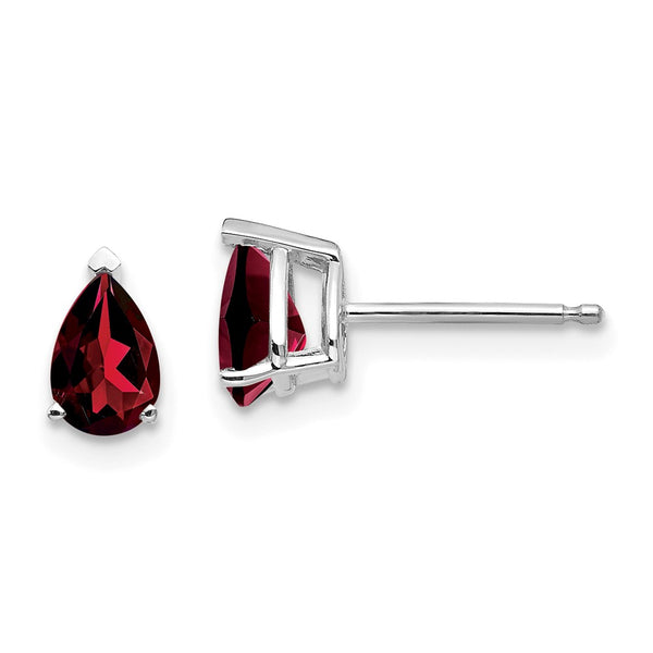14K White Gold Pear-Shaped Garnet Earrings - 6x4mm