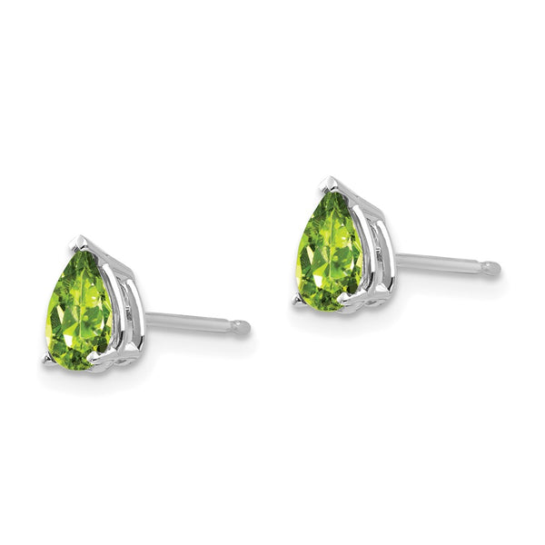 14K White Gold Peridot Earrings - 6x4mm