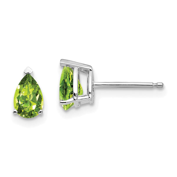 14K White Gold Peridot Earrings - 6x4mm