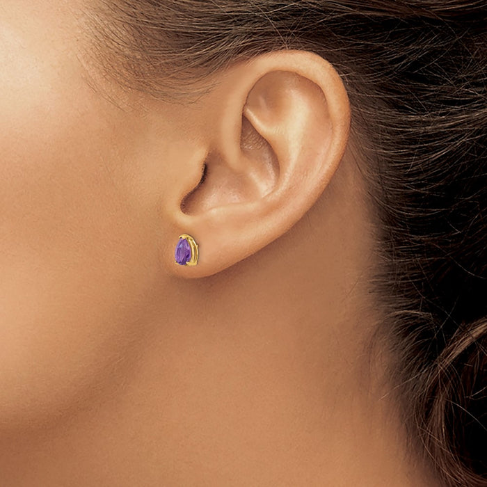 Designer 14K Gold Amethyst Earrings 7x5mm - Stylish Luxury at Affordable Price-3