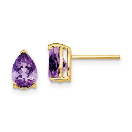 Designer 14K Gold Amethyst Earrings 7x5mm - Stylish Luxury at Affordable Price