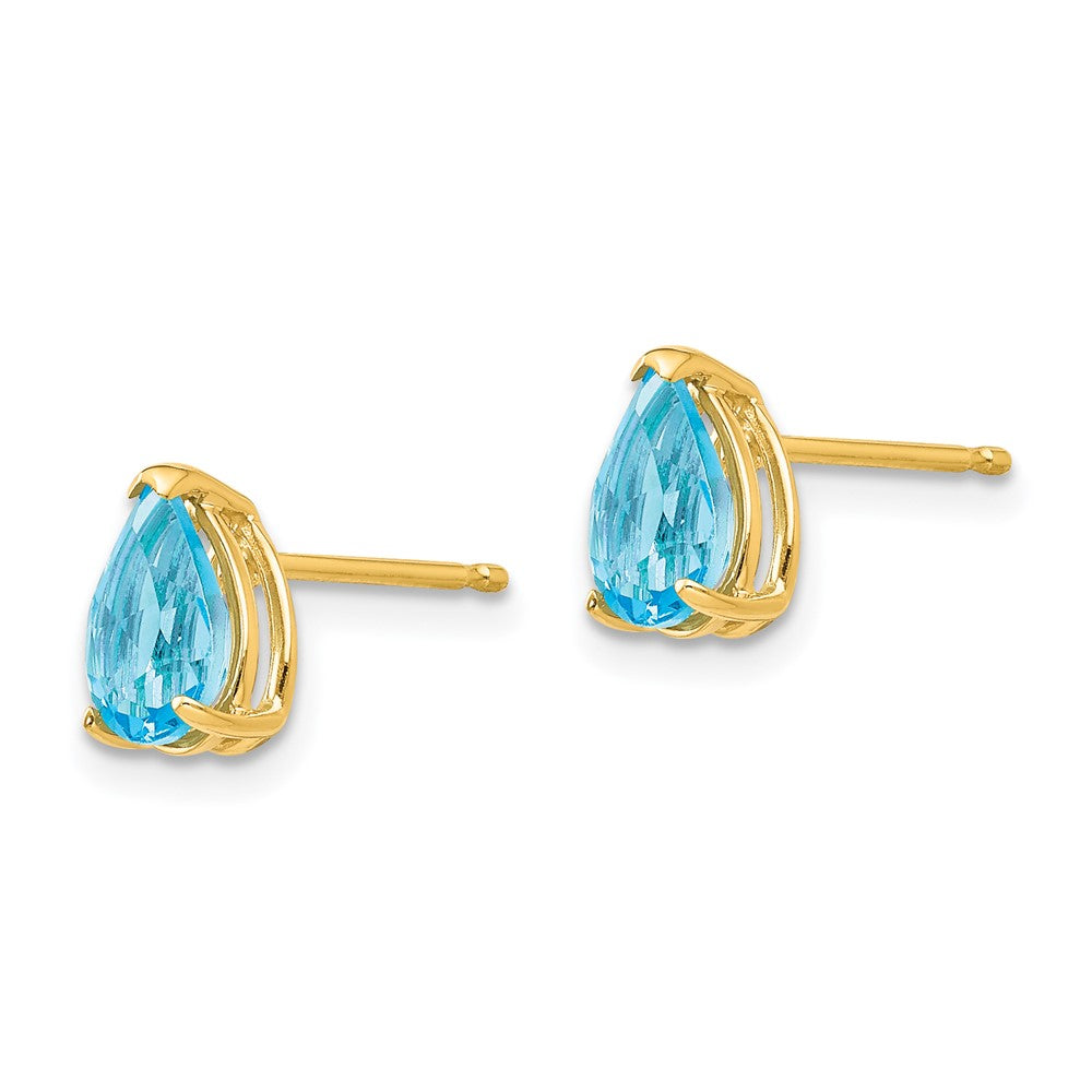 High-Quality 14K Gold Blue Topaz Earrings - 7x5mm, Stylish Luxury Value