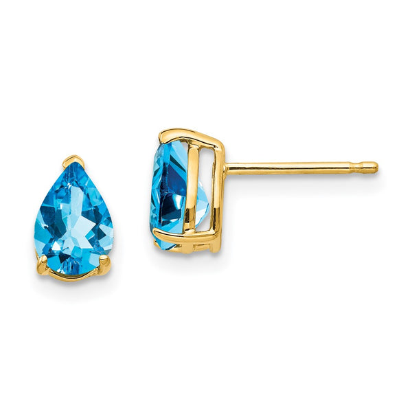 14K Gold Blue Topaz Earrings - 7x5mm - Style GR1-1014514