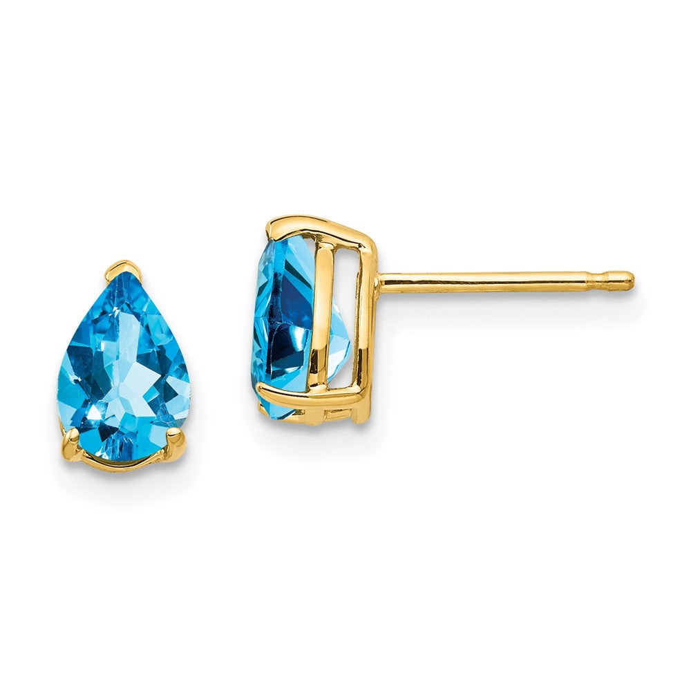 High-Quality 14K Gold Blue Topaz Earrings - 7x5mm, Stylish Luxury Value