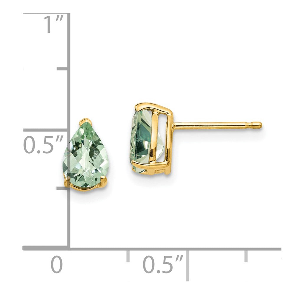 Exclusive 14K Gold 7x5mm Checker-Cut Green Quartz Pear Earrings - Stylish Value!