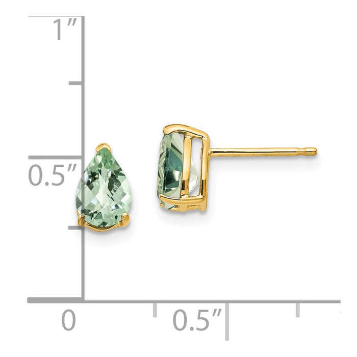 Exclusive 14K Gold 7x5mm Checker-Cut Green Quartz Pear Earrings - Stylish Value!-4